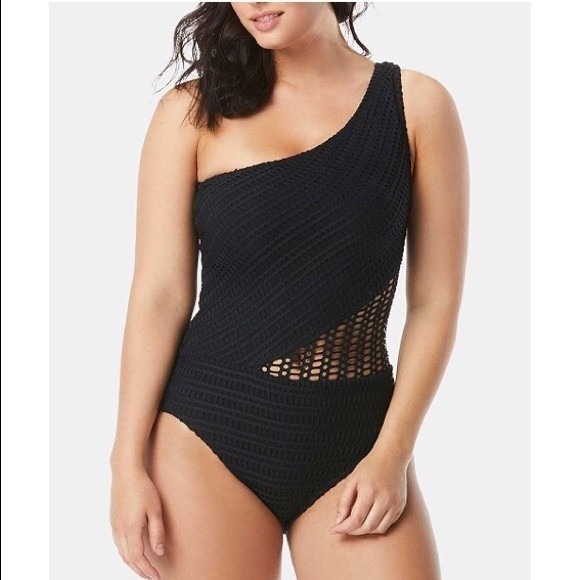 Coco Reef Contours One-Shoulder Shaping Swimsuit Cutout Black Size 10/34C - Picture 1 of 8